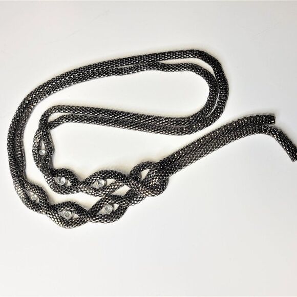 Long Hematite tone Necklace, Gunmetal Tone Two Strand Chain Necklace - Picture 6 of 16